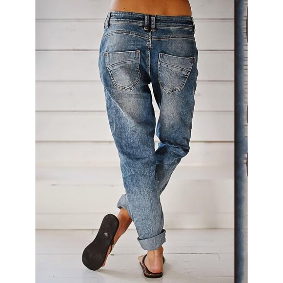 Women's Mid Rise Straight Leg Denim Jeans Stretch Casual 90s Style - Picture 4 of 5